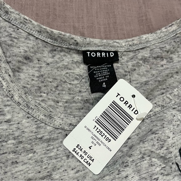 NWT Torrid Gray Tee Embroidery Pink Flamingo Sequin Design Vacation Plus Size 4 - Picture 4 of 7